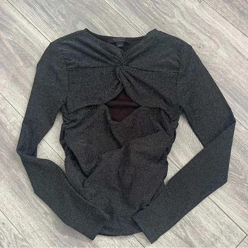 Women's All Saints Black Caelum Metallic Twist Detail Top sz2 - Picture 5 of 8